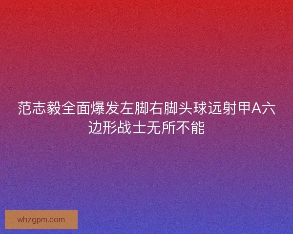 范志毅全面爆发左脚右脚头球远射甲A六边形战士无所不能